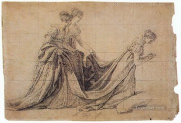 ロシュフコー夫人とヴァル夫人と跪く皇后ジョゼフィーヌ 新古典主義 ジャック・ルイ・ダヴィッド Oil Paintings